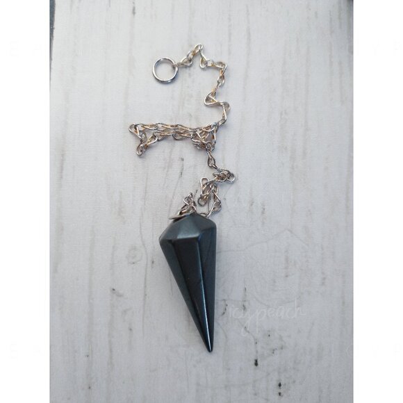 Crystal Pendulum Black Tourmaline Handmade Tumbled Hexagonal Cone Chakra Dowsing - Picture 1 of 9
